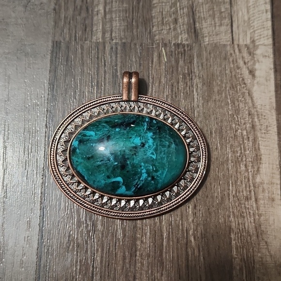Jewelry - Dark Turquoise/ Bronze Statment Pendant Vintage